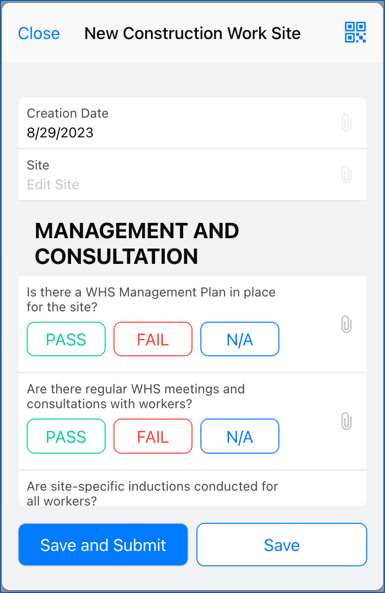 Image of a Construction Work Site form